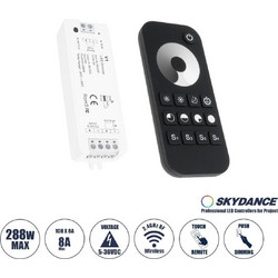 GloboStar 73118 RT1+V1 SKYDANCE ΣΕΤ Dimmer & Ασύρματο Χειριστήριο Αφής 1 Group RF 2.4Ghz 8A Max DC 5-36V (288W) - DC 3V IP20
