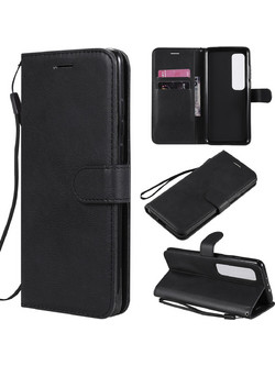 Solid Xiaomi Poco X3 NFC / Poco X3 Pro Color Horizontal Flip with Card Slots & Lanyard Θήκη Βιβλίο - Black