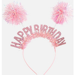Στέκα Πάρτι Ροζ Αυτάκια Ολογραφικό Tinsel Glitter Happy Birthday