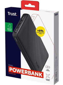Trust Primo Lithium-Ion Power Bank 15000mAh 15W με 2 Θύρες USB-A Black