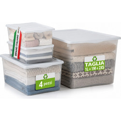 BAKAJI Σετ 4 Δοχεία Pez Spring Box Διαφανή με Λευκό Καπάκι (1L, 1M, 2XS) 02002421