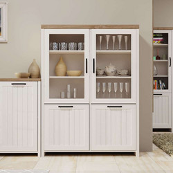 Bιτρίνα VERNE Δίφυλλη 114.8x37.2x153cm Λευκό-Φυσικός Δρυς