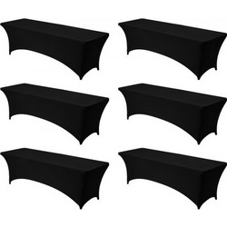VEVOR 6 Pack Τραπεζομάντιλο για 8FT Ορθογώνια Εφαρμοσμένα Γεγονότα, Ανθεκτικά στις ρυτίδες ελαστικά μαύρα καλύμματα τραπεζιού, Πλένεται Spandex προστατευτικό τραπεζομάντιλο, για πάρτι, γάμο, κοκτέιλ,