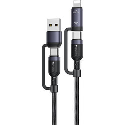 Yesido CA200 Καλώδιο Δεδομένων 4 σε 1, USB/Type-C σε Type-C/Lightning, 60W, 480Mbps, 1.2m, Μαύρο