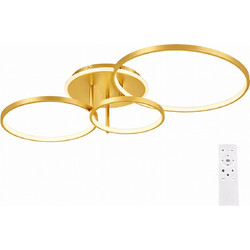 VenCore Elora Gold 7741-20030 - Μοντέρνο Φωτιστικό Οροφής Πλαφονιέρα LED 100W Χρυσό Αλουμίνιο με Ρυθμιζόμενο CCT Λευκό - Ημέρας - Θερμό & Χειριστήριο - Μ82 x Π48 x Υ14cm