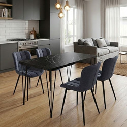 Σετ τραπεζαρία 5τμχ Roger - Chiara Megapap Mdf - ύφασμα χρώμα μαύρο εφέ μαρμάρου - ανθρακί 120x70x75εκ