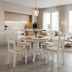 Τραπεζαρία Dallan Lars pakoworld 5τεμ λευκό rubberwood Φ100(+38)x100x75εκ - PAKO WORLD - 200-001709