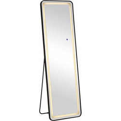 Led-7 Καθρέπτης Τοίχου-Δαπέδου Φωτιζόμενος, Αλουμίνιο Μαύρο, Αφής Με 3 Επιλογές Φωτισμού 50x32x160cm