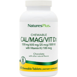 Nature's Plus Cal Mag Vit D3 With Vitamin K2 Chewables Chocolate 60 Μασώμενα Δισκία