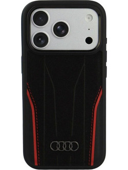 Audi R8 Genuine Leather MagSafe Θήκη Black and Red (iPhone 18 Pro / 17 Pro)