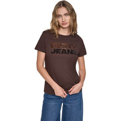 DKNY γυναικείο T-shirt με παγιέτα στο λογότυπο Regular Fit - DJ6T1846 Καφέ