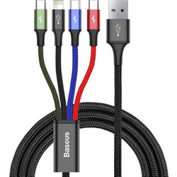 Baseus Braided USB to Lightning / 2x Type-C / micro USB Cable Πολύχρωμο 1.2m (CA1T4-B01) (BASCA1T4B01)