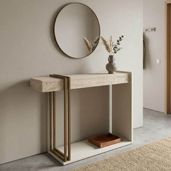 Κονσόλα Desca Megapap χρώμα travertine - sandstone - χρυσό 91,8x29,6x74,2εκ