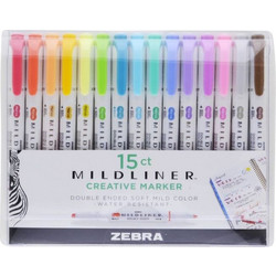 Zebra Mildliner Double Ended Marker Bold & Fine Point 15 Pack Soft & Mild Set (ZB-78115) (ZEB78115)
