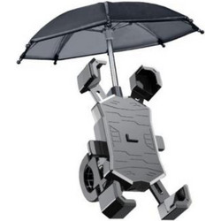 ASPOR A706 Gravity Sensing Bicycle Phone Mount with Protective Sun Shade Umbrella - 360 Rotating Shock-Absorbing Handlebar Holder (Black)