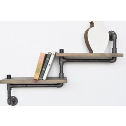 Pipe Shelf Boruraf012 Black, Walnut 75x14x35 cm