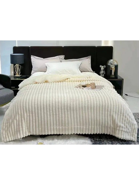 Κουβέρτα Μονή Fleece Coral Με Ανάγλυφο Ριγέ Σχέδιο Γαρύφαλλο 160x260 - Λευκό