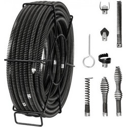 VEVOR Sectional Drain Cleaning Cable 100FT/30.5 m x 5/8In/1.6 cm & 7 Cutters for 0.8"-3.9"/2-10 cm Pipes 66 ft / 5/8 in
