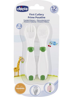 Chicco First Cutlery Σετ Βρεφικό Πιρούνι & Κουτάλι 12m+ Λευκό 2τμχ