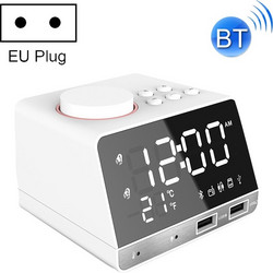 K11 Bluetooth Alarm Clock Speaker Creative Digital Music Clock Display Radio with Dual USB Interface, Support U Disk / TF Card / FM / AUX, EU Plug(White) (OEM)