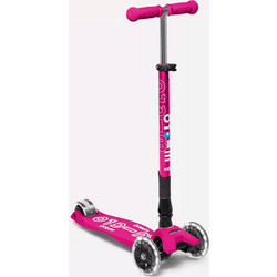 Micro Maxi Deluxe Foldable Shocking Αναδιπλούμενο Παιδικό Πατίνι Τρίτροχο με Φωτάκια Ροζ