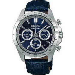 Seiko Ανδρικό Ρολόι Χρονογράφος με Μπλε Δερμάτινο Λουράκι SBTR019