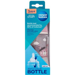 Canpol Βabies Easy Start Bonjour Paris Πλαστικό Μπιμπερό με Θηλή Σιλικόνης κατά των Κολικών 3+ Μηνών Pink 240ml