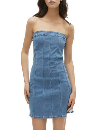 Vero Moda Mini Καλοκαιρινό Καθημερινό Φόρεμα Τζιν Μπλε 10310272