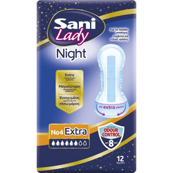 Sani Sensitive Lady Night No4 Extra Σερβιέτες Ακράτειας 6 Σταγόνες 12τμχ