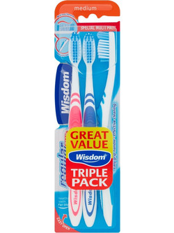 Plus Wisdom Regular Plus Medium Οδοντόβουρτσες 3τμχ Ροζ Μπλε Γαλάζια