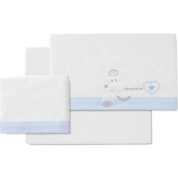 Interbaby Amorosos Σετ Βρεφικά Σεντόνια Κούνιας Φανελένια 103x145 White/Blue