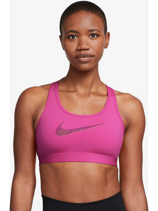 Nike Swoosh Padded Graphic Sports Αθλητικό Μπουστάκι με Μέτρια Στήριξη & Αφαιρούμενη Ενίσχυση Φούξια FB4124-615