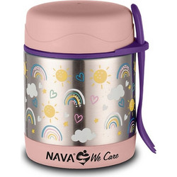 Nava We Care Ανοξείδωτο Παιδικό Σετ Δοχείο Φαγητού Ισοθερμικό Ροζ 350ml