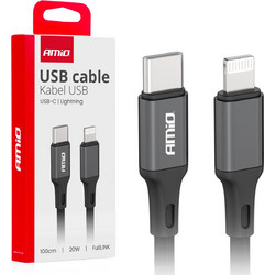 AMiO USB-C to Lightning Cable 20W 1m Black 03904/AM