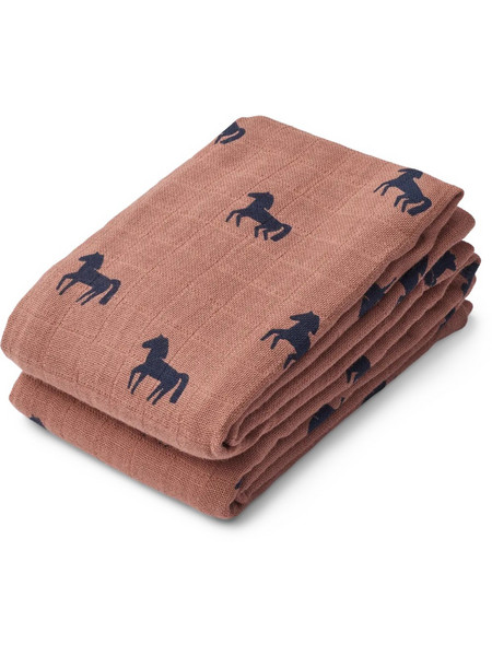 Liewood Horses Πάνες Αγκαλιάς από Μουσελίνα Ροζ 65x65cm 2τμχ