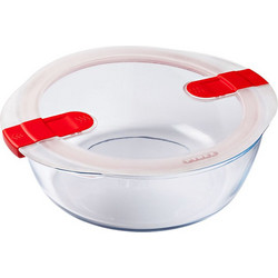Pyrex Cook & Heat Δοχείο Φαγητού Γυάλινο Κατάλληλο για Φούρνο Μικροκυμάτων 2.3lt Διαφανές Κόκκινο
