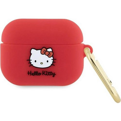 Hello Kitty 3D Kitty Head Θήκη Σιλικόνης με Γάντζο για Apple AirPods Pro 1 Κόκκινη