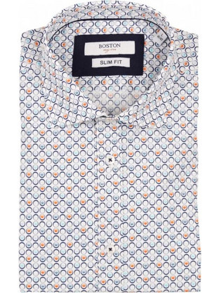 Boston Ανδρικό Πουκάμισο Βαμβακερό Μακρυμάνικο Slim Fit Λευκό 607-2