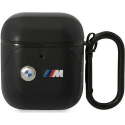BMW Θήκη από Δερματίνη με Γάντζο για Apple AirPods 1 / 2 Μαύρη