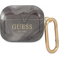Guess Marble Collection Θήκη Σιλικόνης με Γάντζο για Apple AirPods 3 Μαύρη