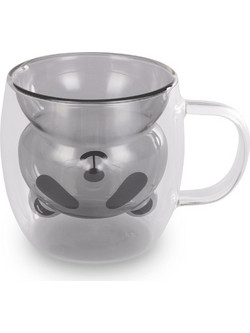 Lamart Σετ Ποτήρια Καφέ Γυάλινα Vaso Panda Γκρι Διαφανή 230ml 2τμχ LT9126