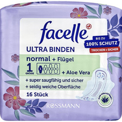 Rossmann Ultra Facelle Ultra Normal Μέγεθος 1 Aloe Vera Σερβιέτες με Φτερά για Κανονική Ροή 16τμχ