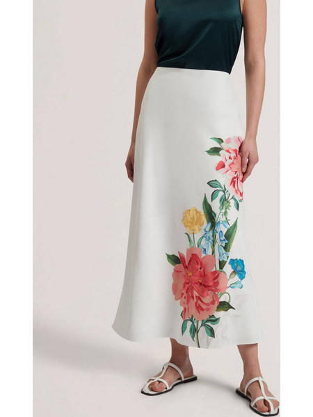 Ted Baker Μακριά Φούστα Σατέν Ψηλόμεση Κλος Floral Λευκή 280684