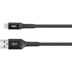Well Braided USB-A to Lightning Cable 1m Black LIGHT-1BK05-WL