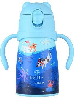 Estia Bubble Bottle Save The Aegean Ocean Play Παιδικό Παγούρι Θερμός Ανοξείδωτο με Καλαμάκι Γαλάζιο 300ml