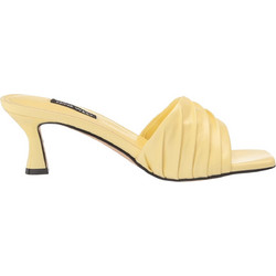 Nine West AZALA3 Γυναικεία Πέδιλα Δερμάτινα Κίτρινα με Λεπτό Χαμηλό Τακούνι