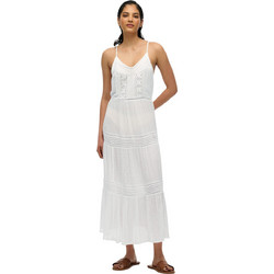 Superdry Midi Καλοκαιρινό Καθημερινό Φόρεμα Μεταξωτό Λευκό W8011908A-71D