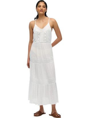 Superdry Midi Καλοκαιρινό Καθημερινό Φόρεμα Μεταξωτό Λευκό W8011908A-71D