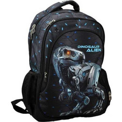 Back Me UP Dinosaur Alien Σχολική Τσάντα Πλάτης Δημοτικού Μαύρη 357-27031
