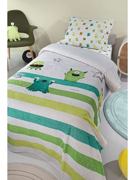 Saint Clair Παιδική Κουβέρτα Βελουτέ Monsters 160x220 Γκρι Πράσινη